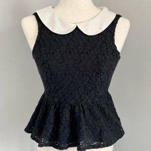 Peter Pan collar black and white lace sleeveless blouse